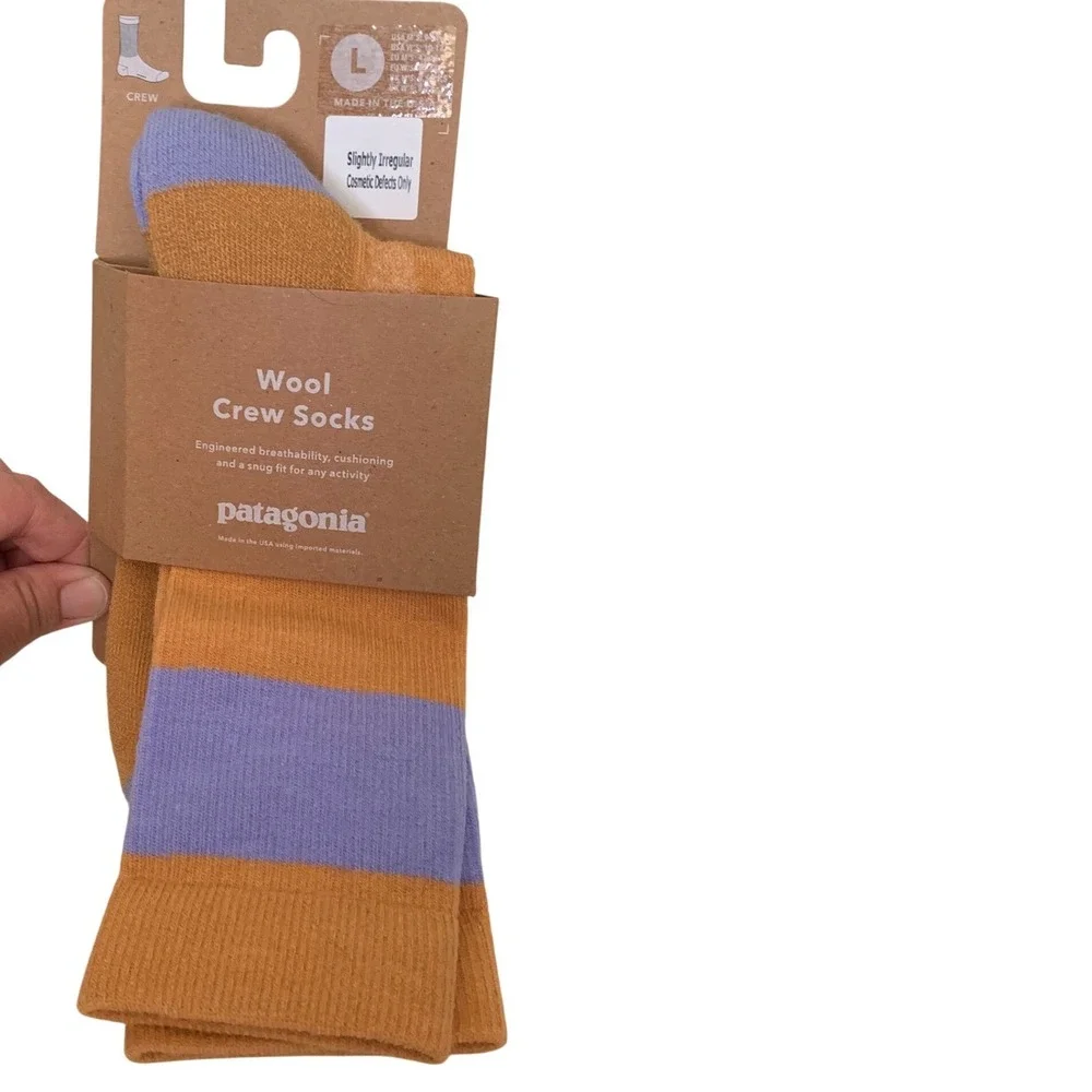 Patagonia Merino Wool Crew Socks Mango Orange Purple Hiking Large NEW Irregular